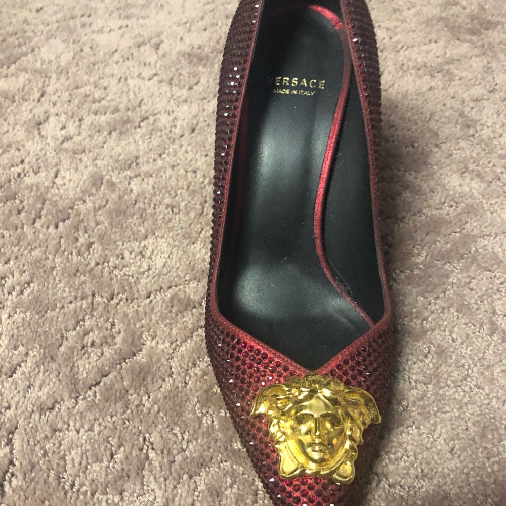 Versace palazzo crystal red and gold heel